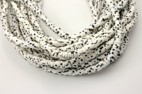 5mm vinyl Heishi beads white spotted polymer clay beads